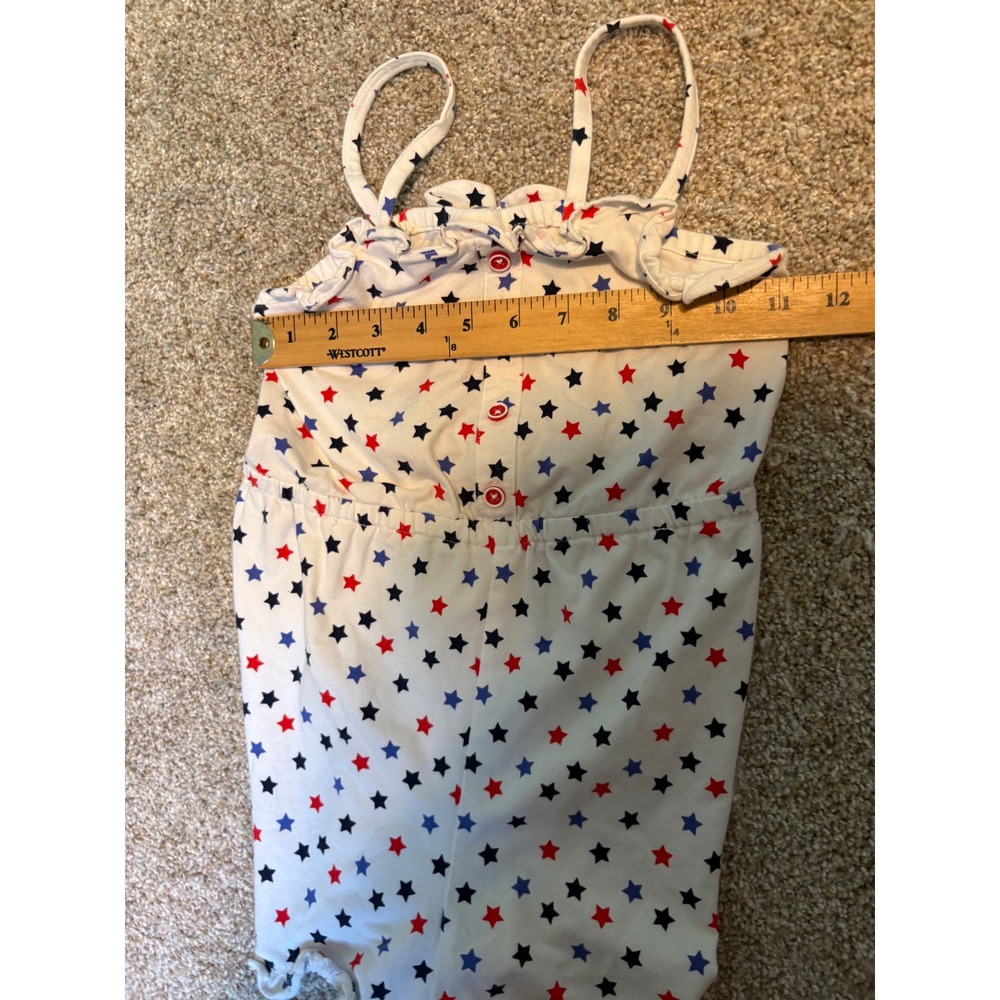 Janie & Jack Star Print Romper Girls XS 4-5 White Red Blue Patriotic Cutout Bow - Picture 6 of 7